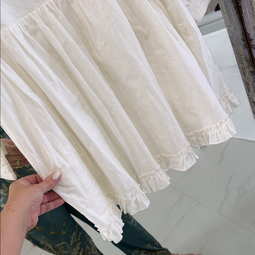 Chic White Button-Up Linen Blend Long Sleeve Mini Dress - Picture 5 of 7